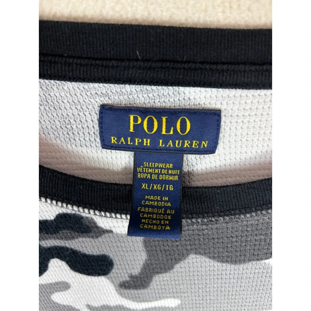 Polo Ralph Lauren Mens XL Camo Waffle Knit Thermal Sleepwear Shirt‎ Grey Black
